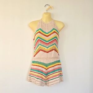 Forever 21 Knit Crochet Colorful Striped Romper Cover up 100% Cotton Size S